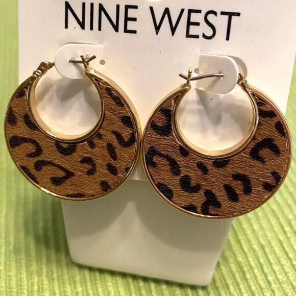 NINE WEST Mod/Contemporary Gold Half Cheetah Faux Calf Hair Hoop Earrings**NEW! - Picture 1 of 1